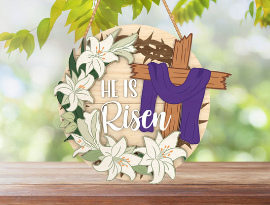 He Is Risen Cross Floral Easter Door Sign SVG Bundle for Glowforge and xTool