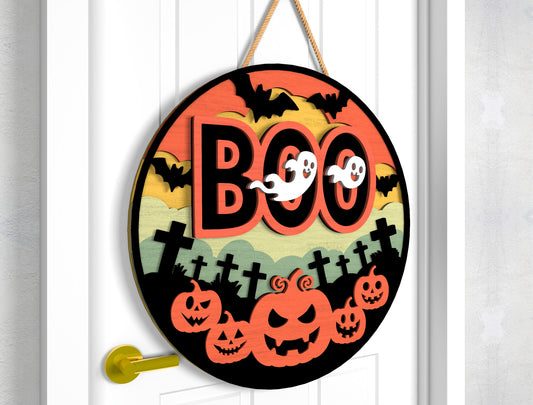 Happy Halloween Door Sign SVG Boo Pumpkin Laser Cut Bundle for LightBurn