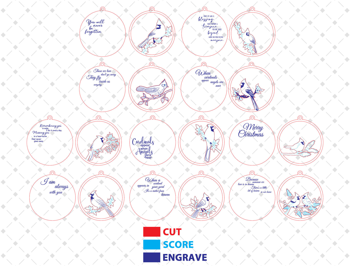 Cardinal Memorial Ornament SVG Bundle for xTool and Glowforge
