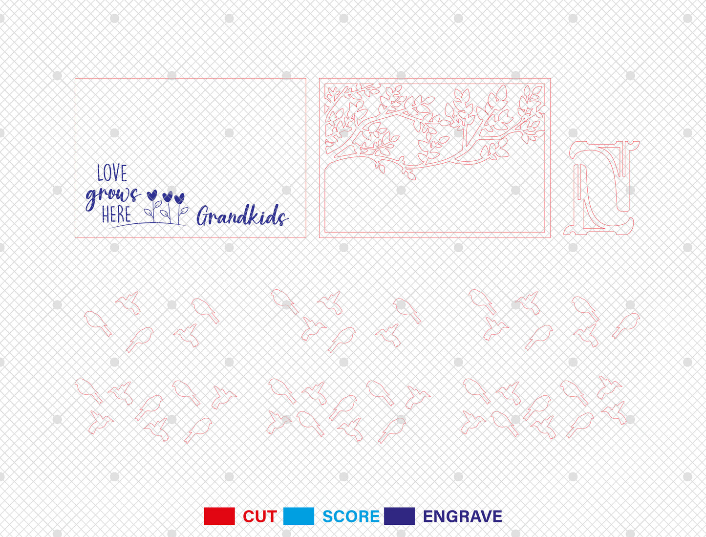 Bird Family Frame SVG Personalized Grandma Gift Laser Cut File for Glowforge and LightBurn