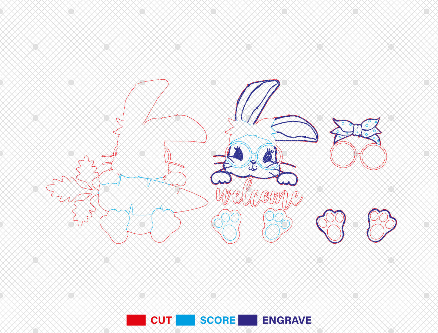 Bunny Welcome Door Hanger SVG – Easter Wooden Door Decor – Cute Rabbit Carrot Laser Cut File