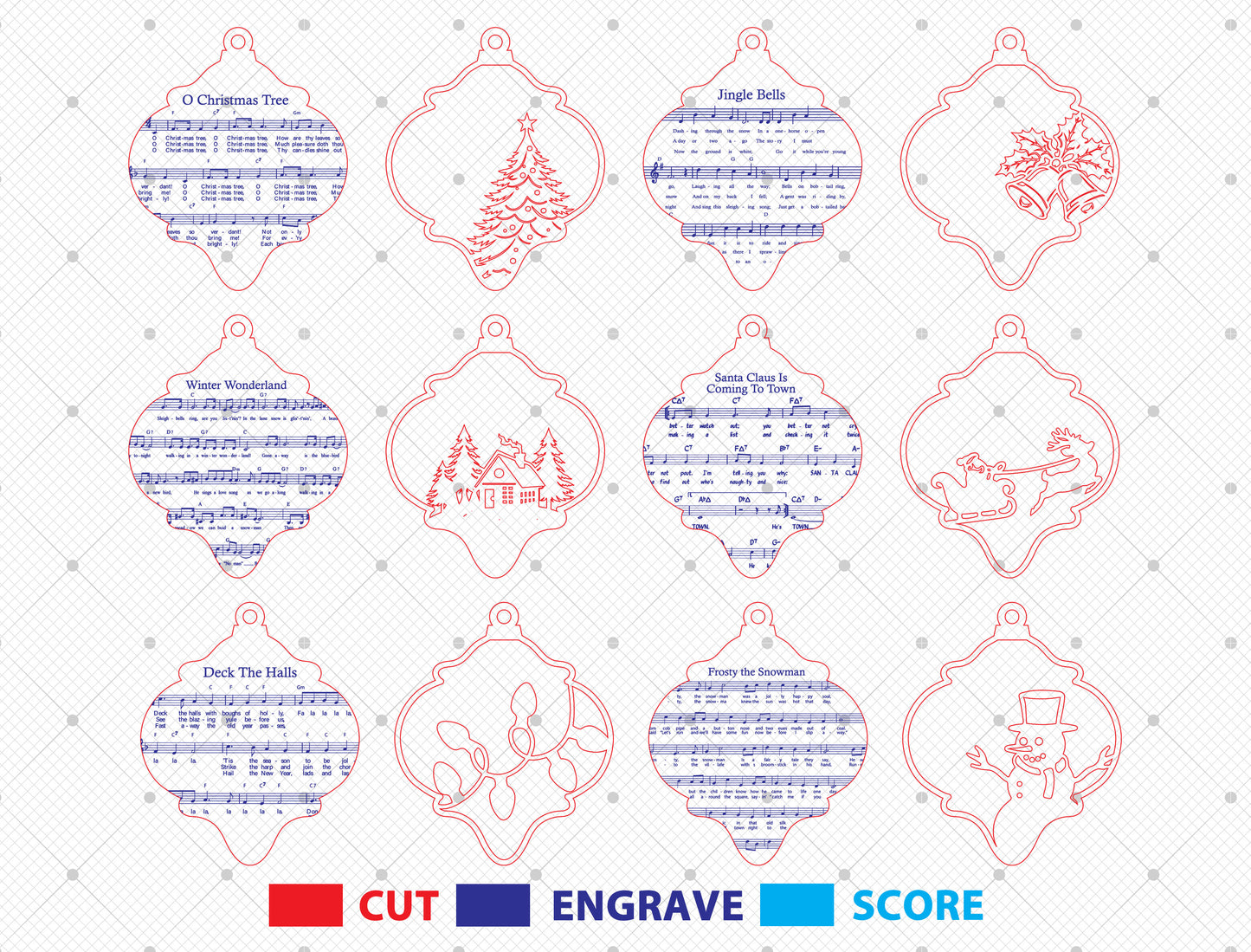 Christmas Sheet Music Ornament SVG Bundle Laser Cut File for Glowforge xTool LightBurn
