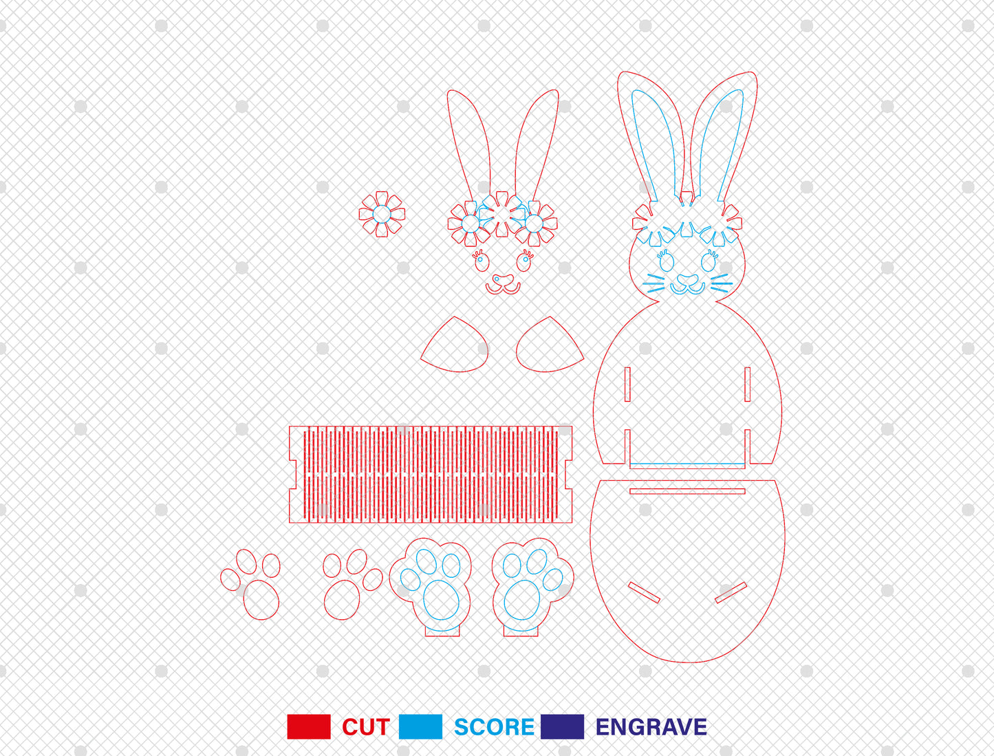 Cute Bunny Egg Holder Stand SVG Easter Table 5 Designs for LightBurn and xTool