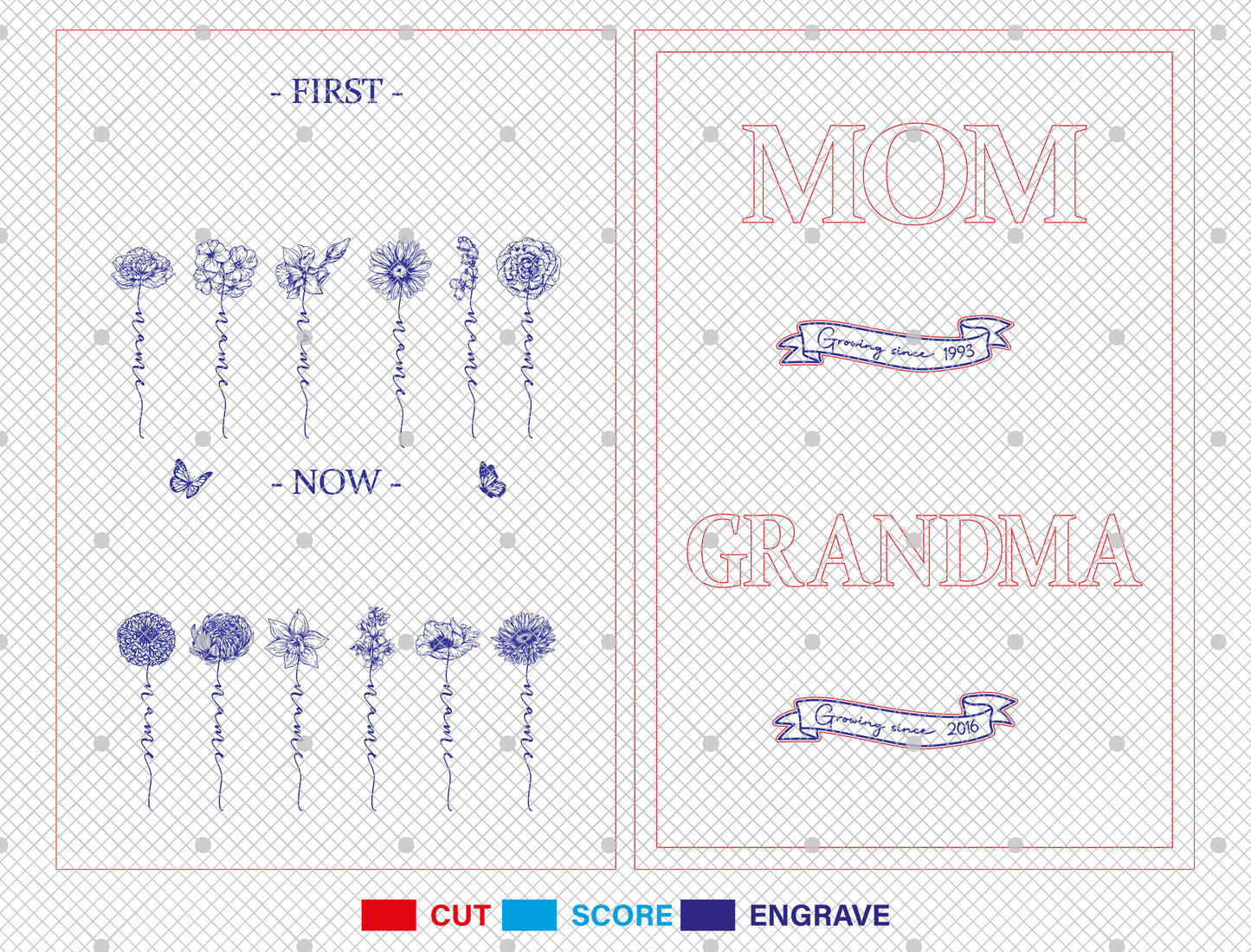Birth Month Flower Frame SVG Mom to Grandma Bundle for LightBurn