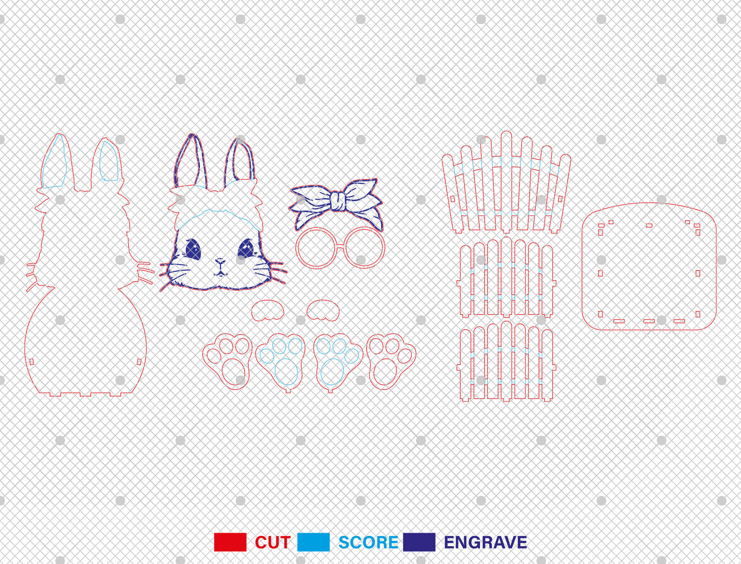 Cute Bunny Basket Egg Holder Glasses Cap SVG 2 Designs for Glowforge and xTool