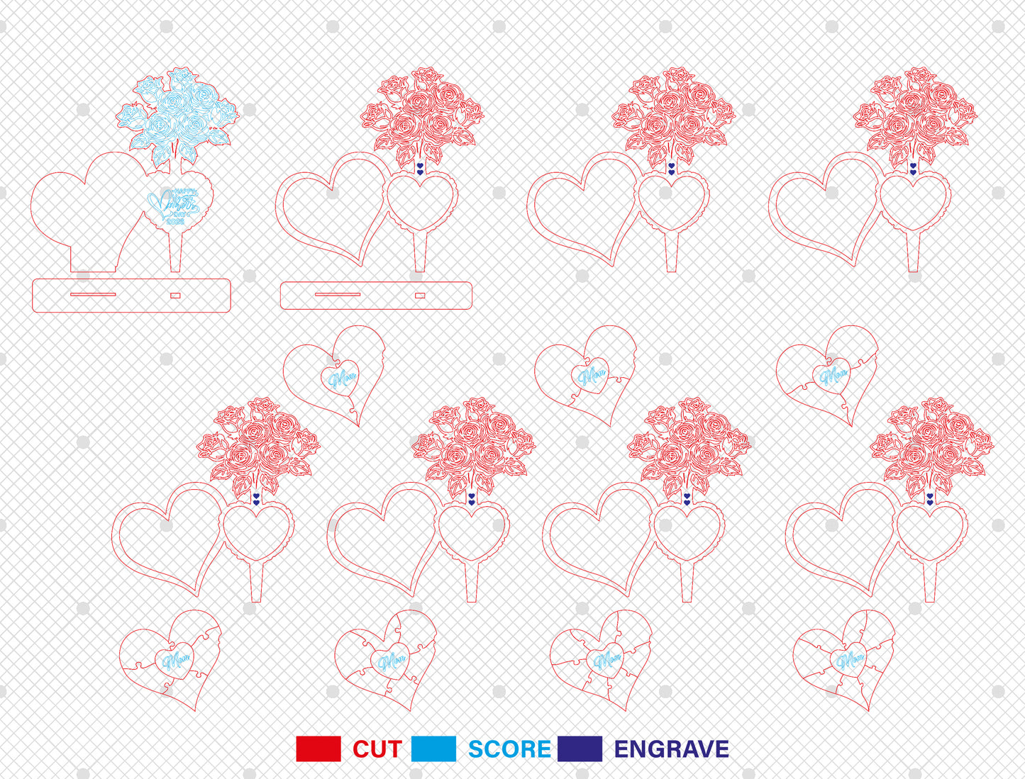Personalized Mom Heart Rose Bouquet Sign SVG for Glowforge and xTool