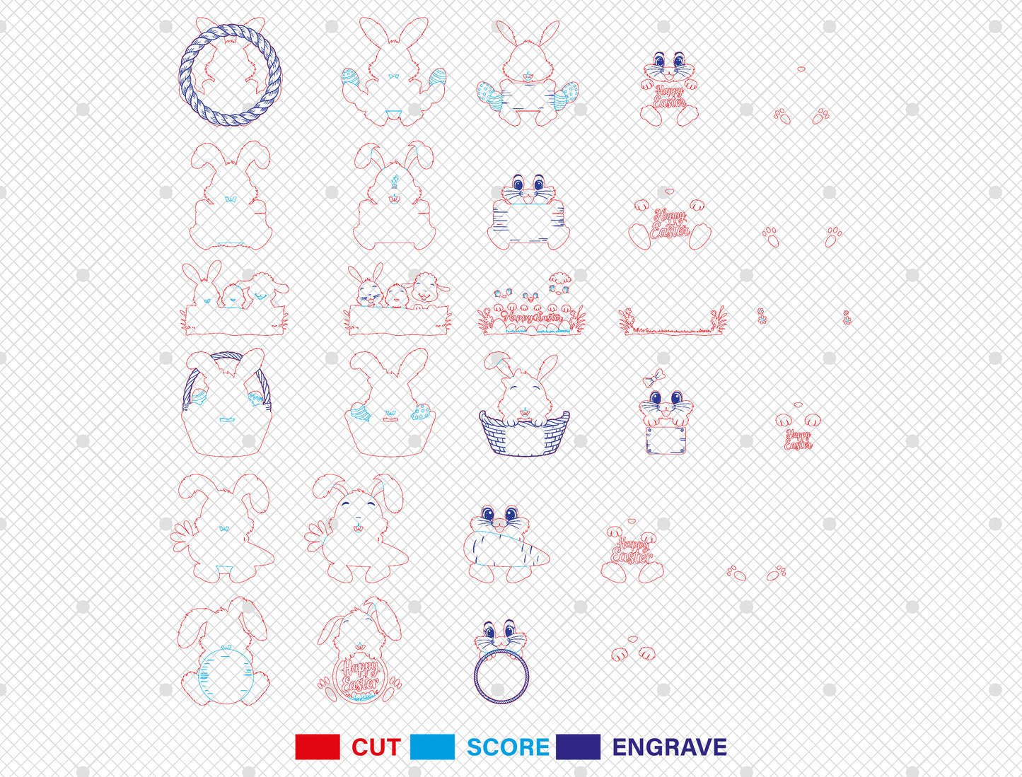 Happy Easter Bunny and Friends Bundle SVG 6 Designs for LightBurn and xTool