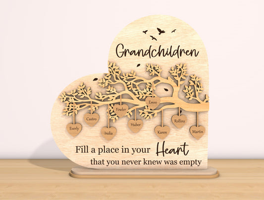 Grandchildren Heart Sign SVG Personalized Family Tree Laser Cut File for Glowforge and xTool