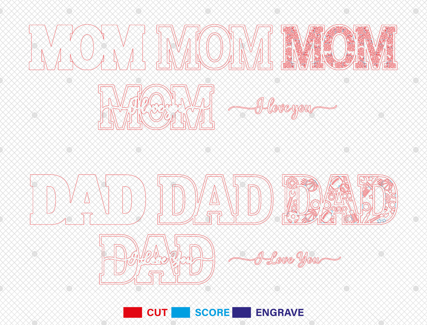 Multilayer I Love You Word Art SVG Bundle for Glowforge and xTool