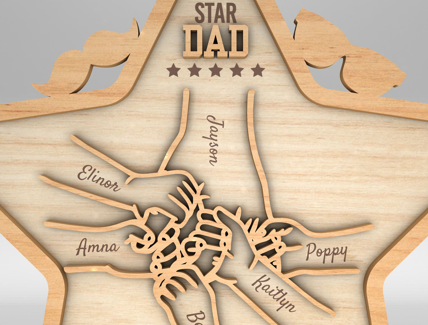 Star Dad Touching Hands Sign SVG Laser Cut File for Glowforge and xTool