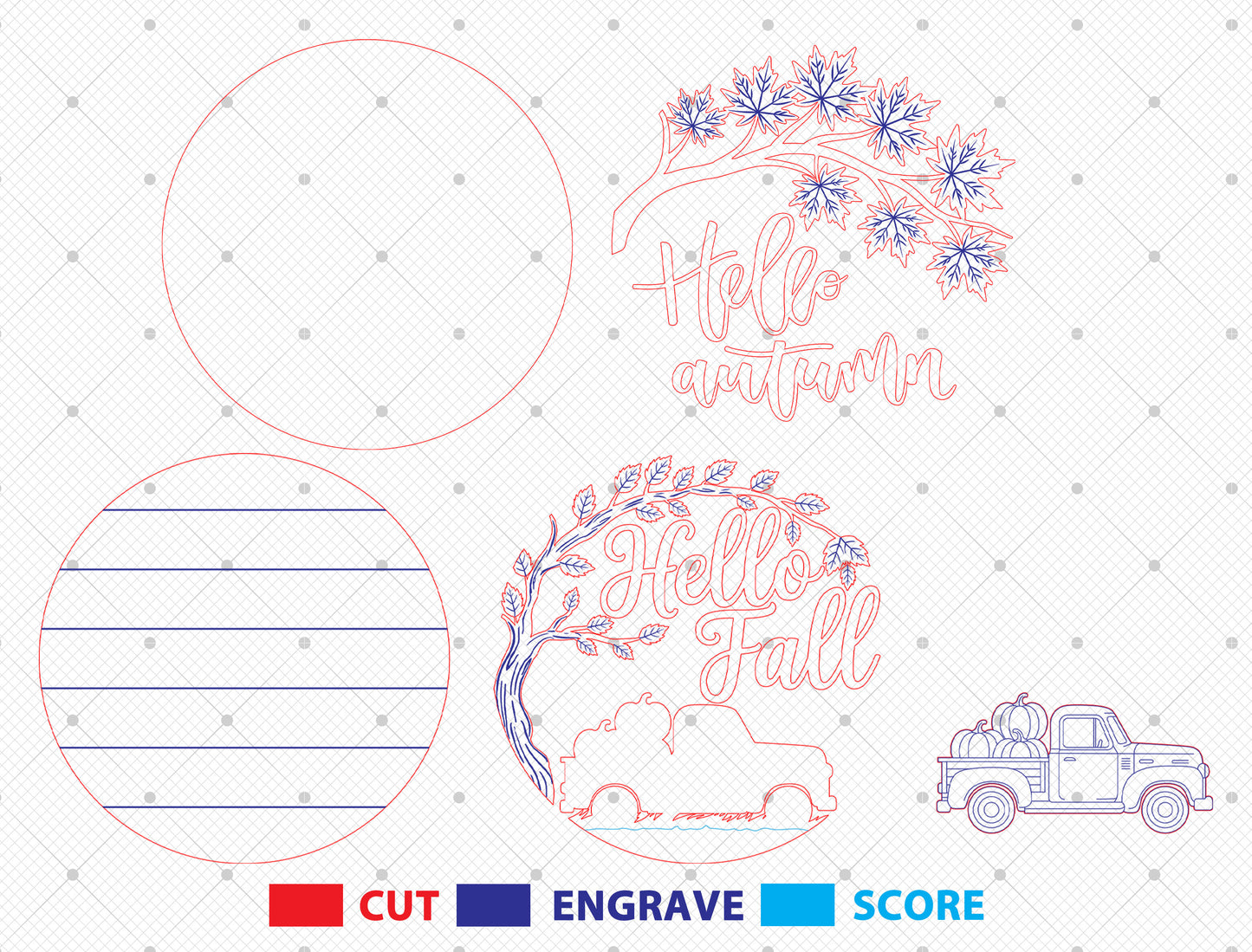 Hello Fall Pumpkin Truck Door Hanger SVG Set for Glowforge xTool LightBurn | 2 Designs