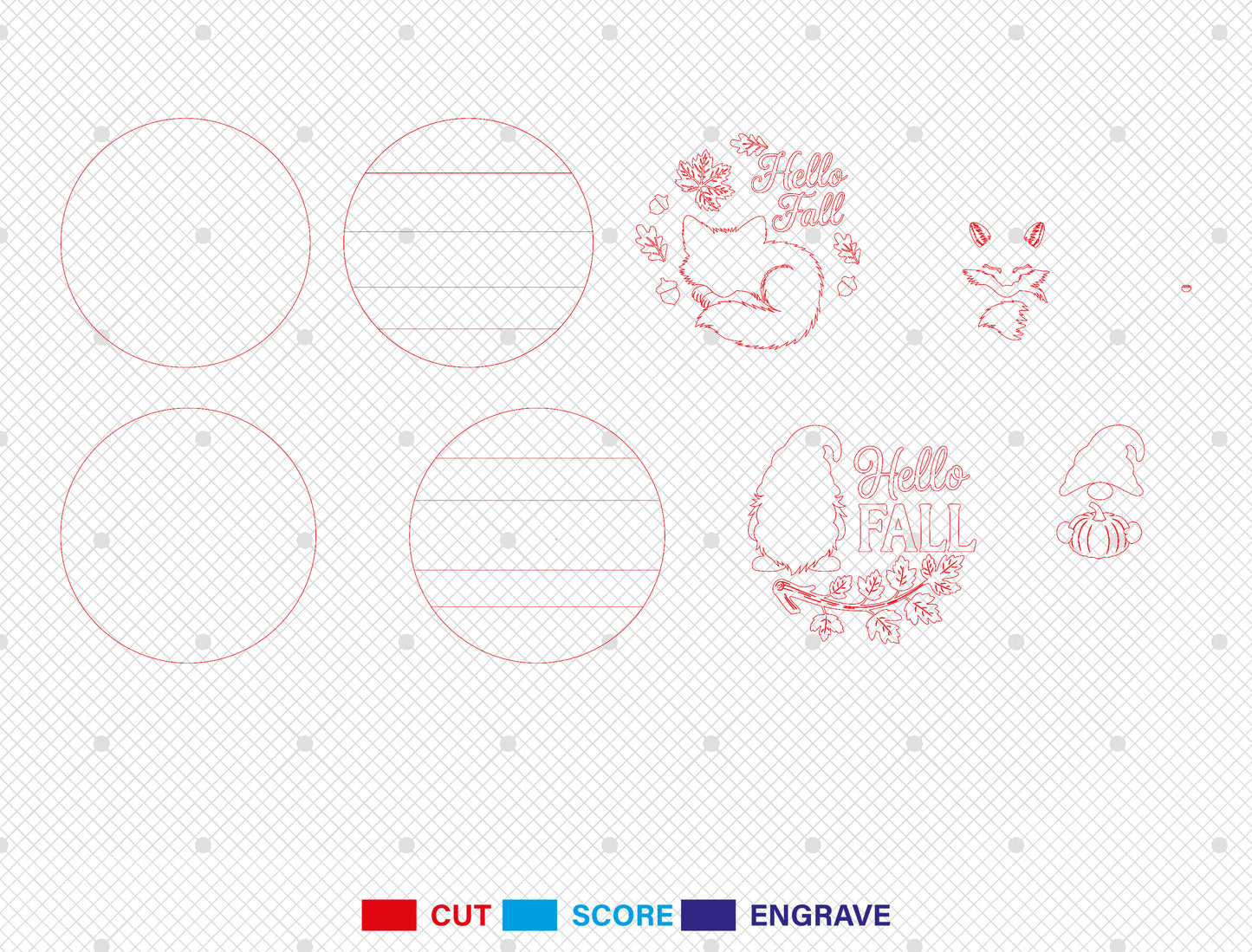 Hello Fall Fox and Gnome Door Hanger SVG Set for Glowforge xTool LightBurn 2 Designs