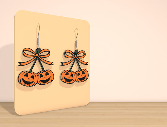 Halloween Pumpkin Bow Earrings SVG Laser Cut File for Glowforge Users
