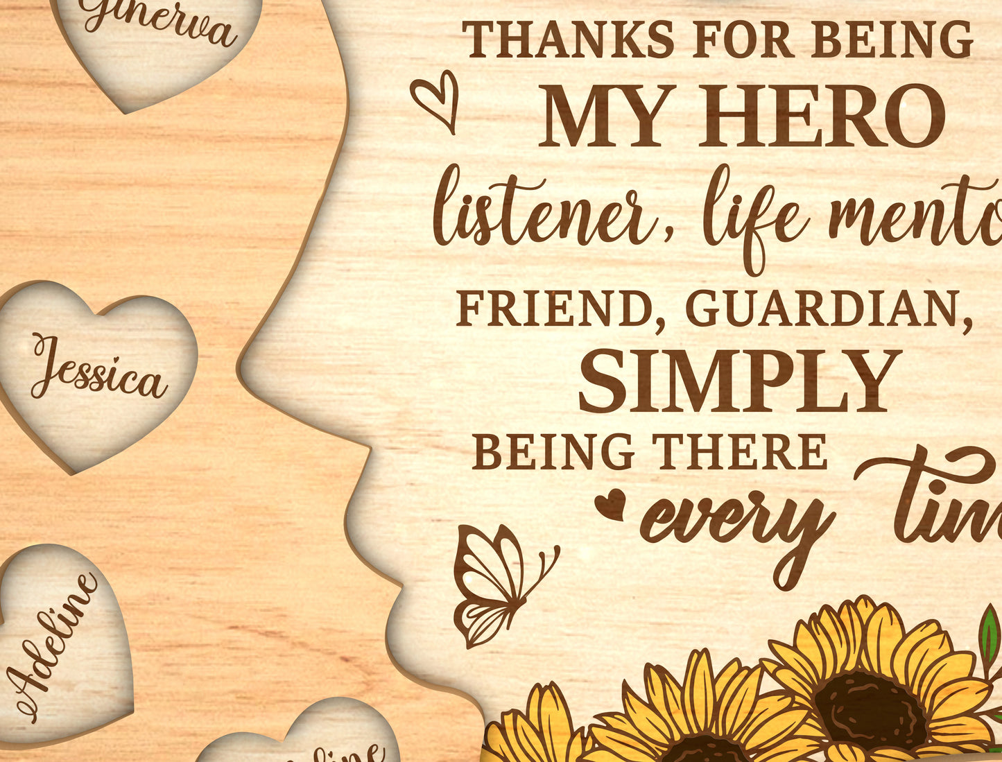 Mom Sunflower Round Heart Name Sign SVG for Glowforge and xTool