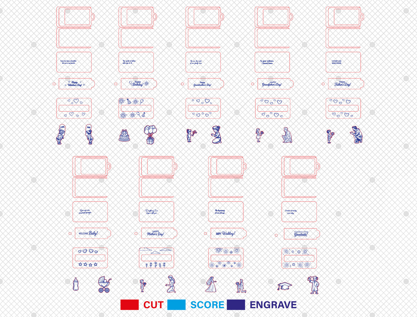 Sliding Gift Card Holder SVG Bundle 9 Designs for Glowforge and xTool