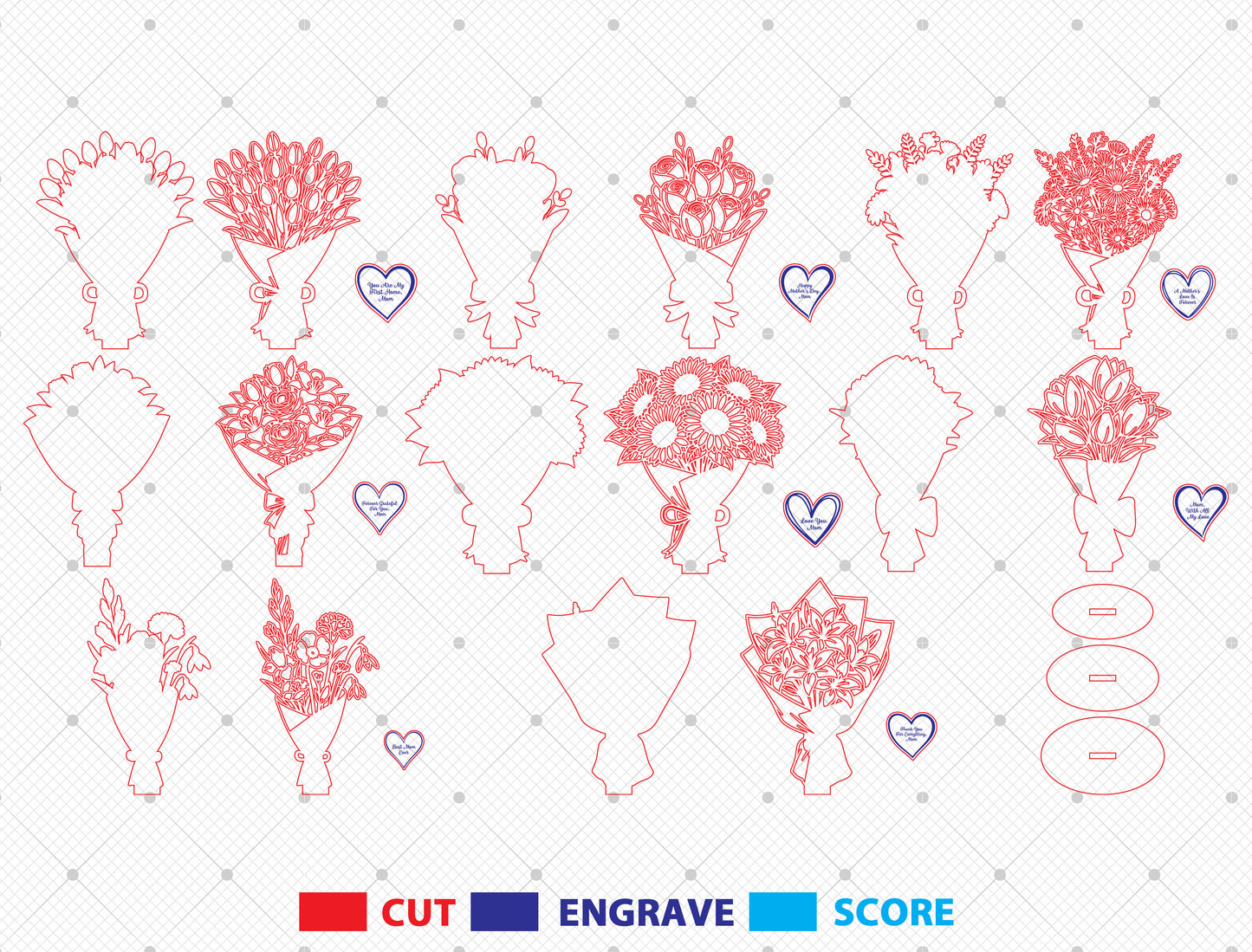 Floral Bouquet Stand Sign SVG Engraved Heart for xTool