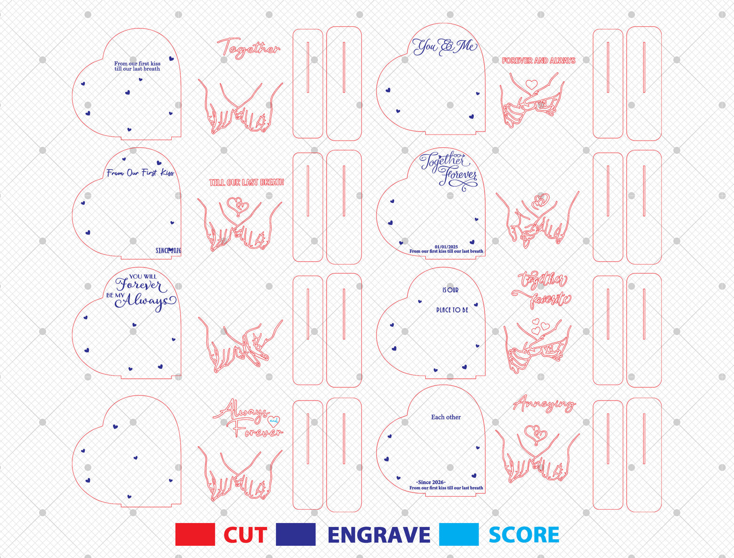 Personalized Holding Hands Heart Laser Cut File Bundle | Romantic Couple Decor | Valentine Wooden Art | Glowforge, xTool, LightBurn, etc.