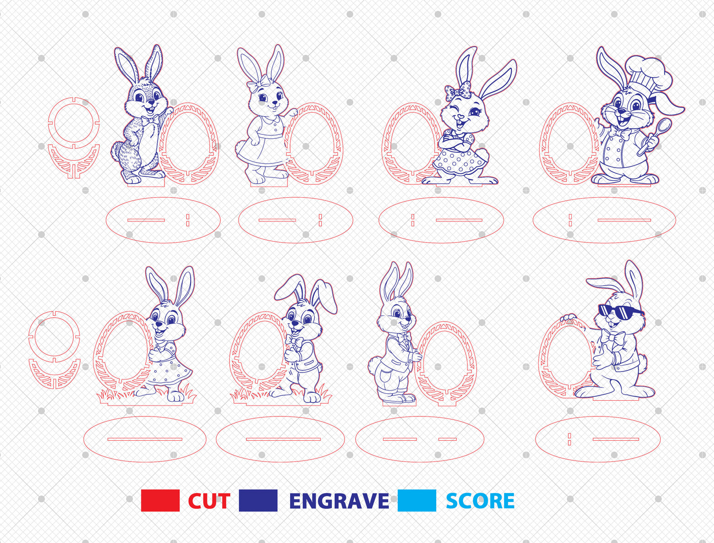 Easter Bunny Egg Spinner SVG Bundle Laser Cut File | 9 Bunny Egg Designs | Spring Tabletop Decor | Glowforge, xTool, LightBurn, etc.