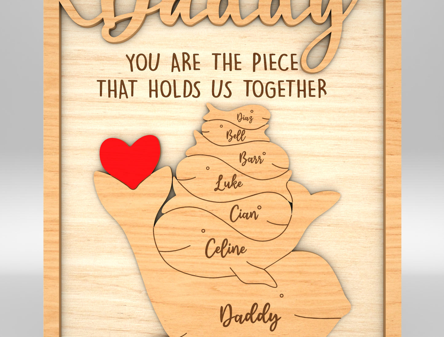 Dad Whale Family Custom Name Sign SVG Laser Cut File for LightBurn and xTool