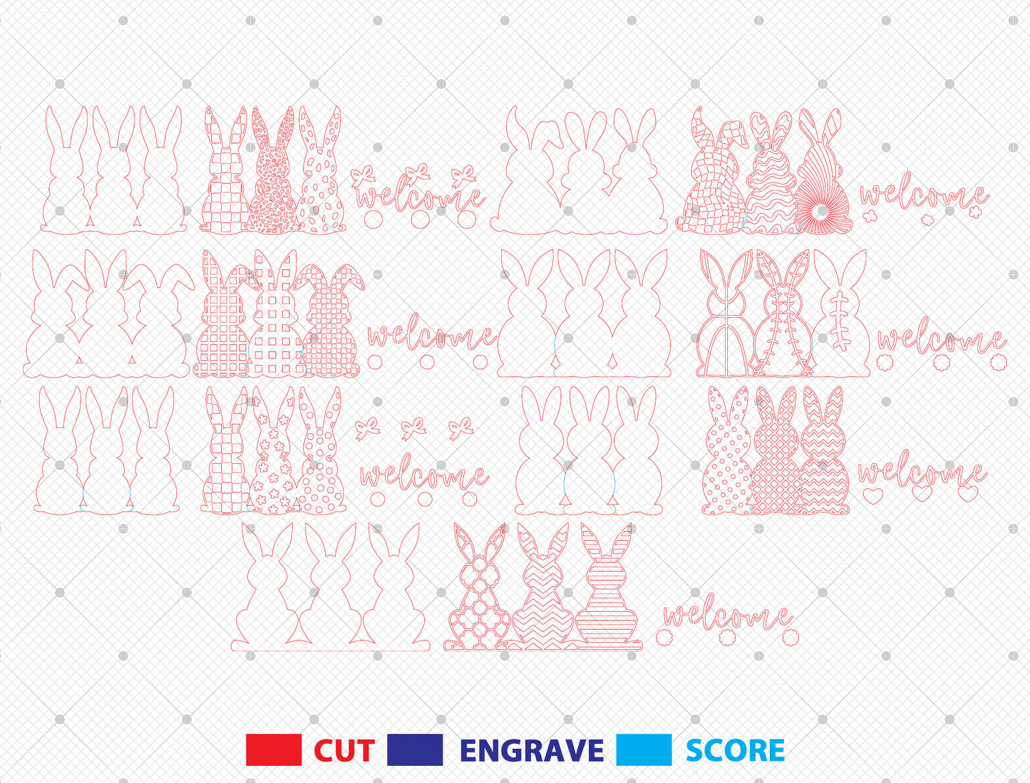 Easter Bunny Welcome Sign SVG Bundle 7 Designs for LightBurn and xTool