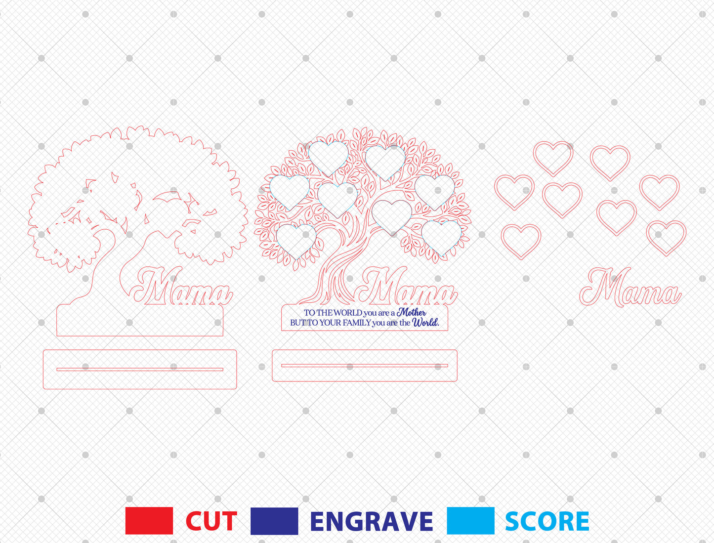 Custom Name Heart Tree Mom Sign SVG Multiple Titles for Glowforge