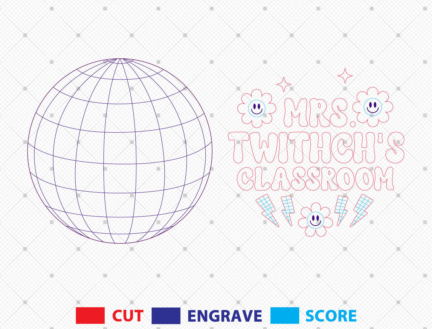 Personalized Disco Ball Classroom Door Sign SVG Laser Cut File for Glowforge and xTool