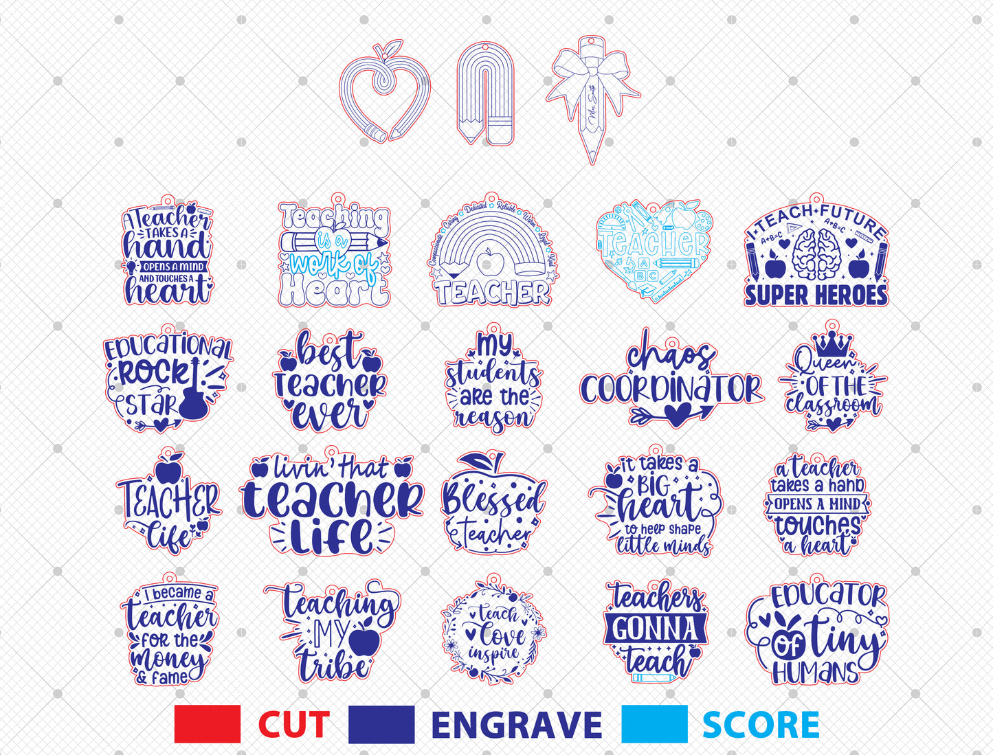 Teacher Keychain Bundle SVG Laser Cut File for Glowforge and xTool