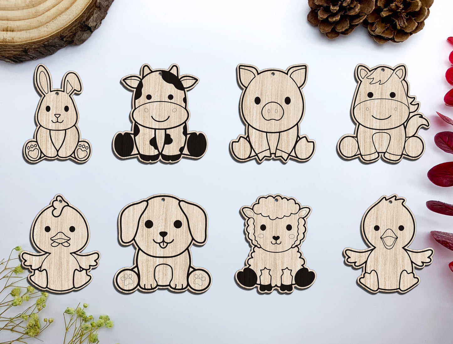 Cute Farm Animal Earrings SVG Laser Cut File for Glowforge