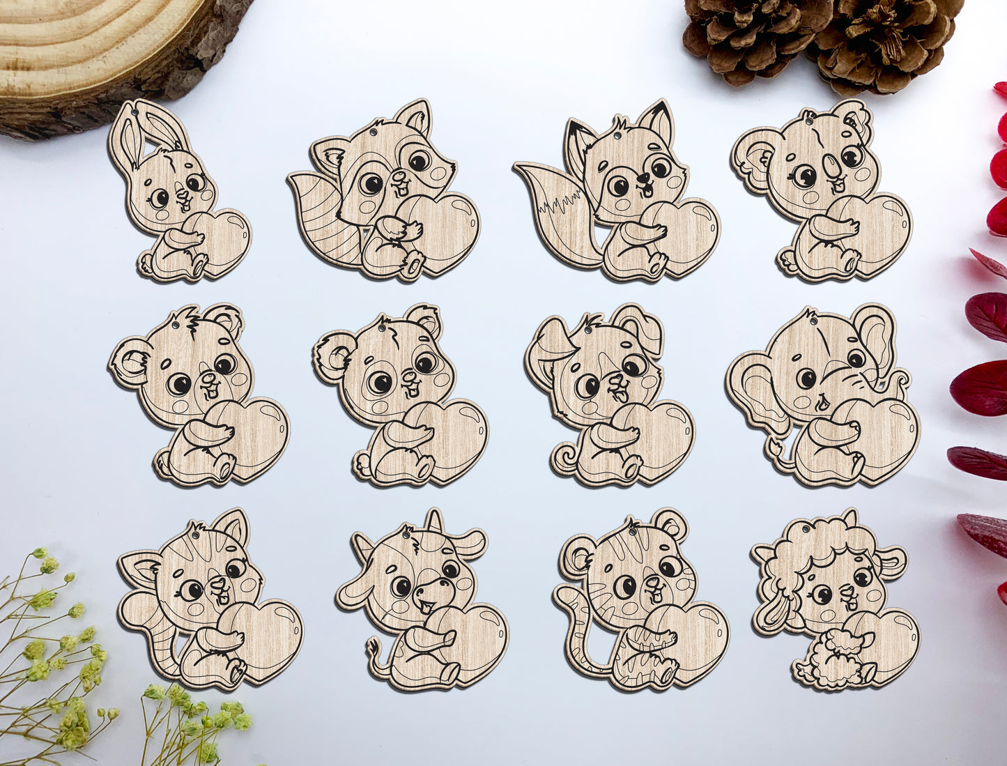 Cute Animal Heart Earrings SVG Bundle Laser Cut File