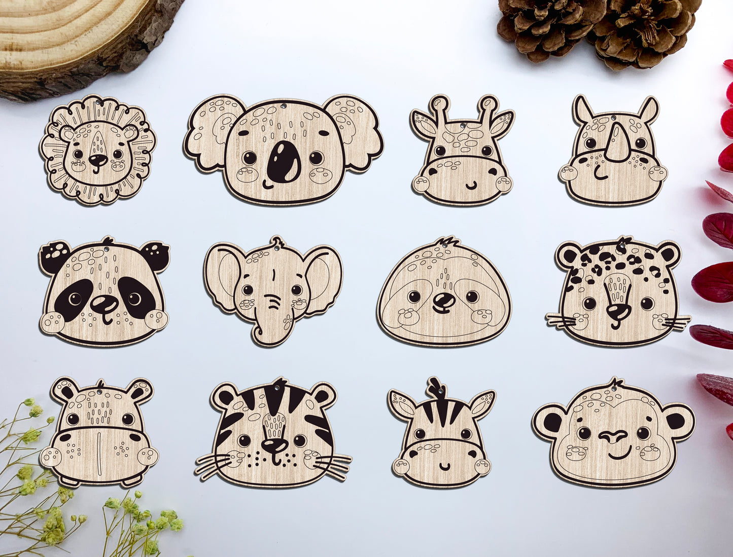Cute Safari Animal Earrings SVG Bundle Laser Cut File