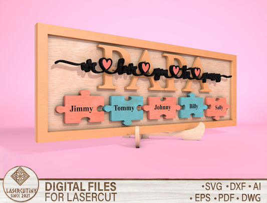 Personalized Dad Puzzle Sign SVG Laser Cut File for Glowforge and xTool