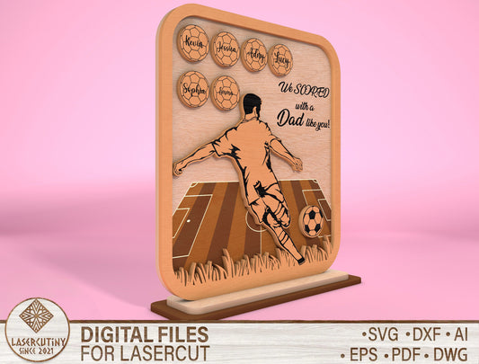 Personalized Soccer Dad Kids Names SVG for Glowforge and xTool