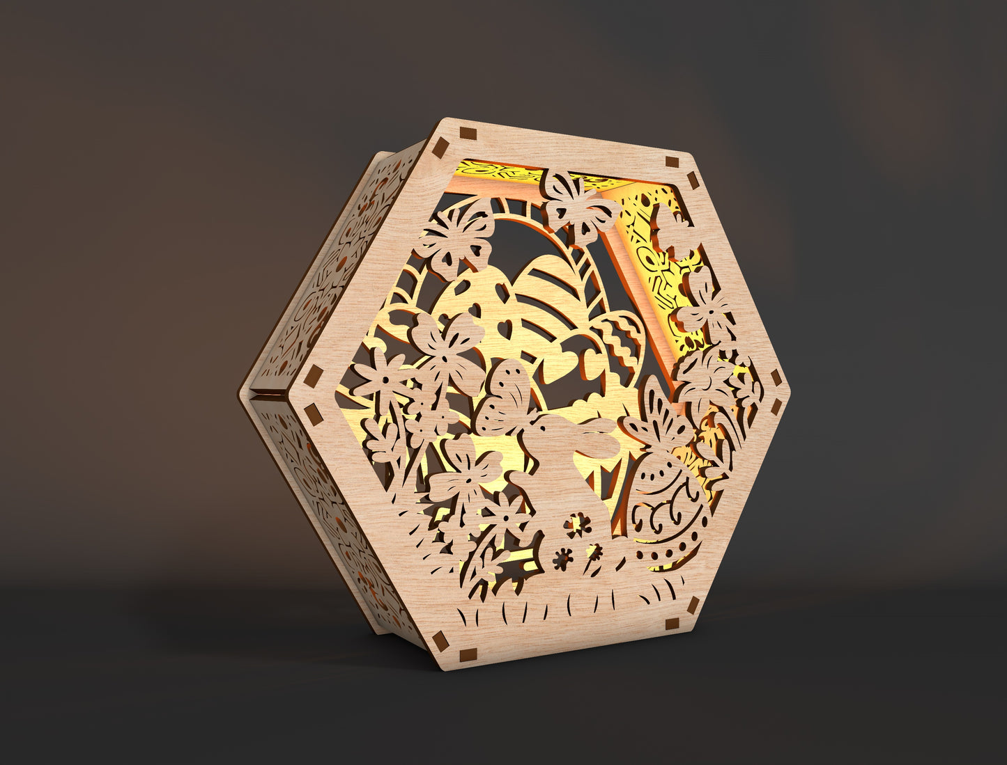 Easter Bunny Lantern SVG Spring Floral Hexagon Light Box for Glowforge