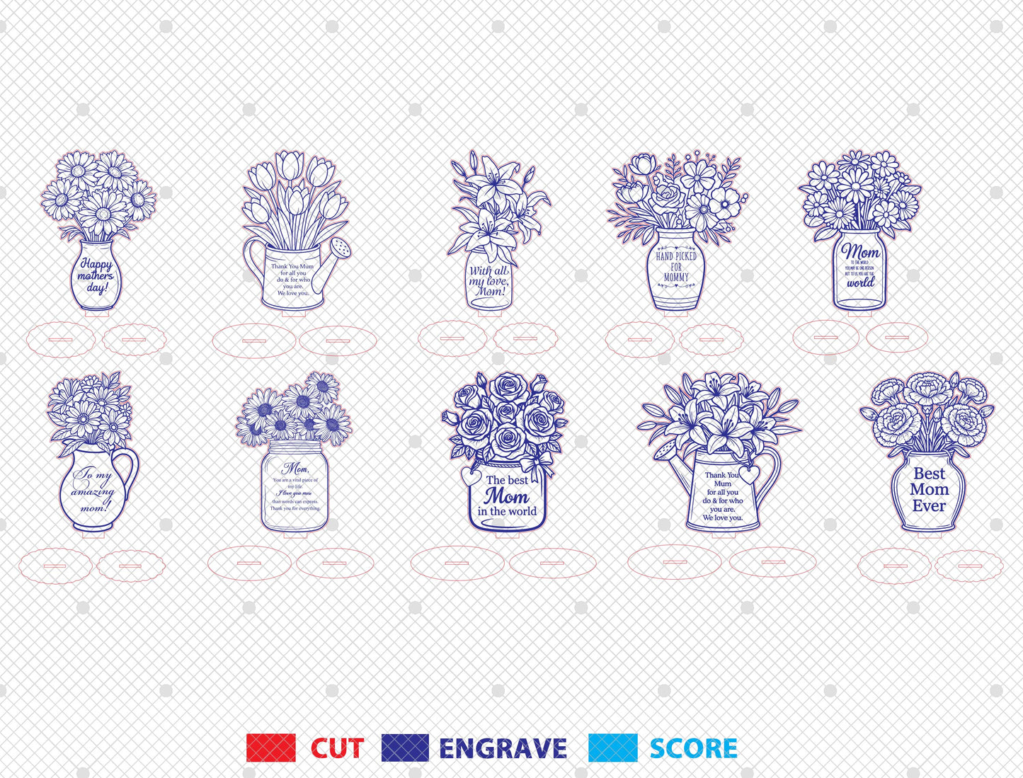 Mother's Day Flower Vase Decor Bundle SVG Laser Cut File for Glowforge and LightBurn