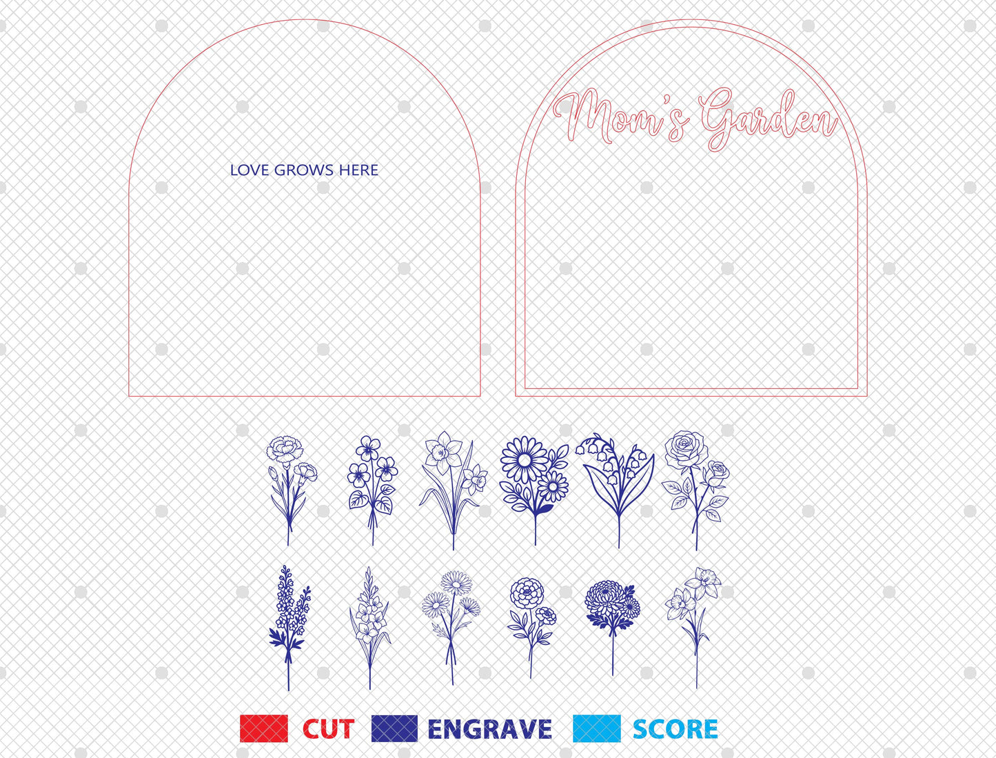 Personalized Mom Garden Sign SVG Birth Month Flower Laser Cut File for Glowforge and LightBurn