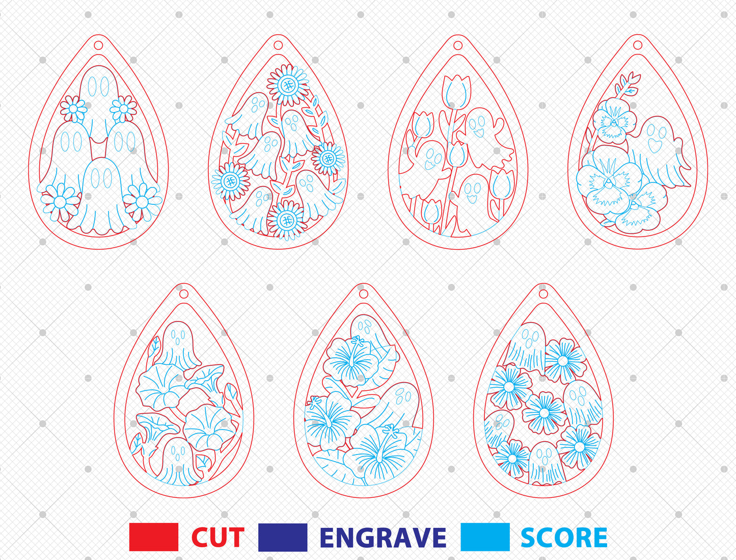 Ghost Floral Earrings SVG Bundle for Glowforge xTool LightBurn 7 Designs
