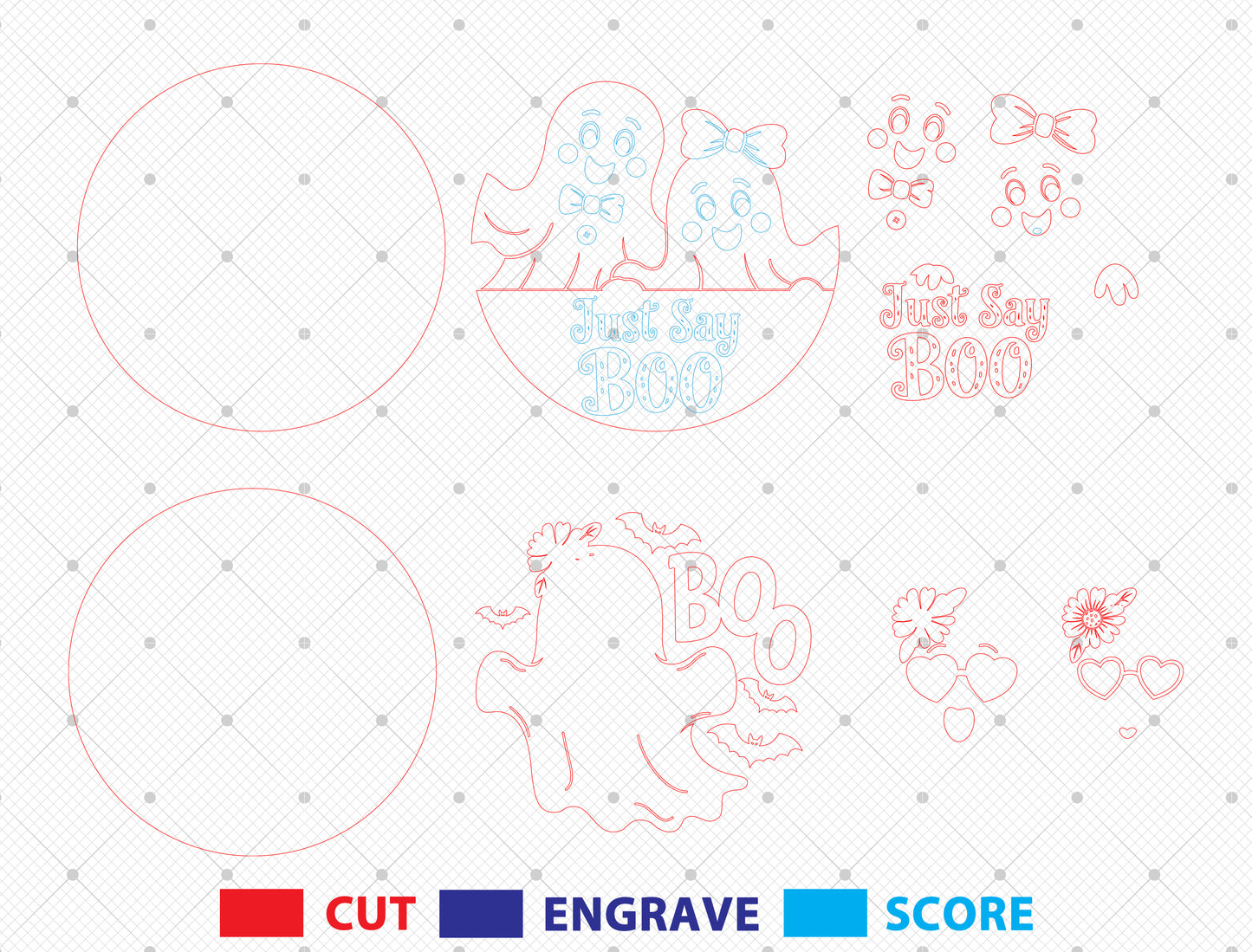 2 Cute Ghost Halloween Door Sign SVG Laser Cut Bundle for Glowforge