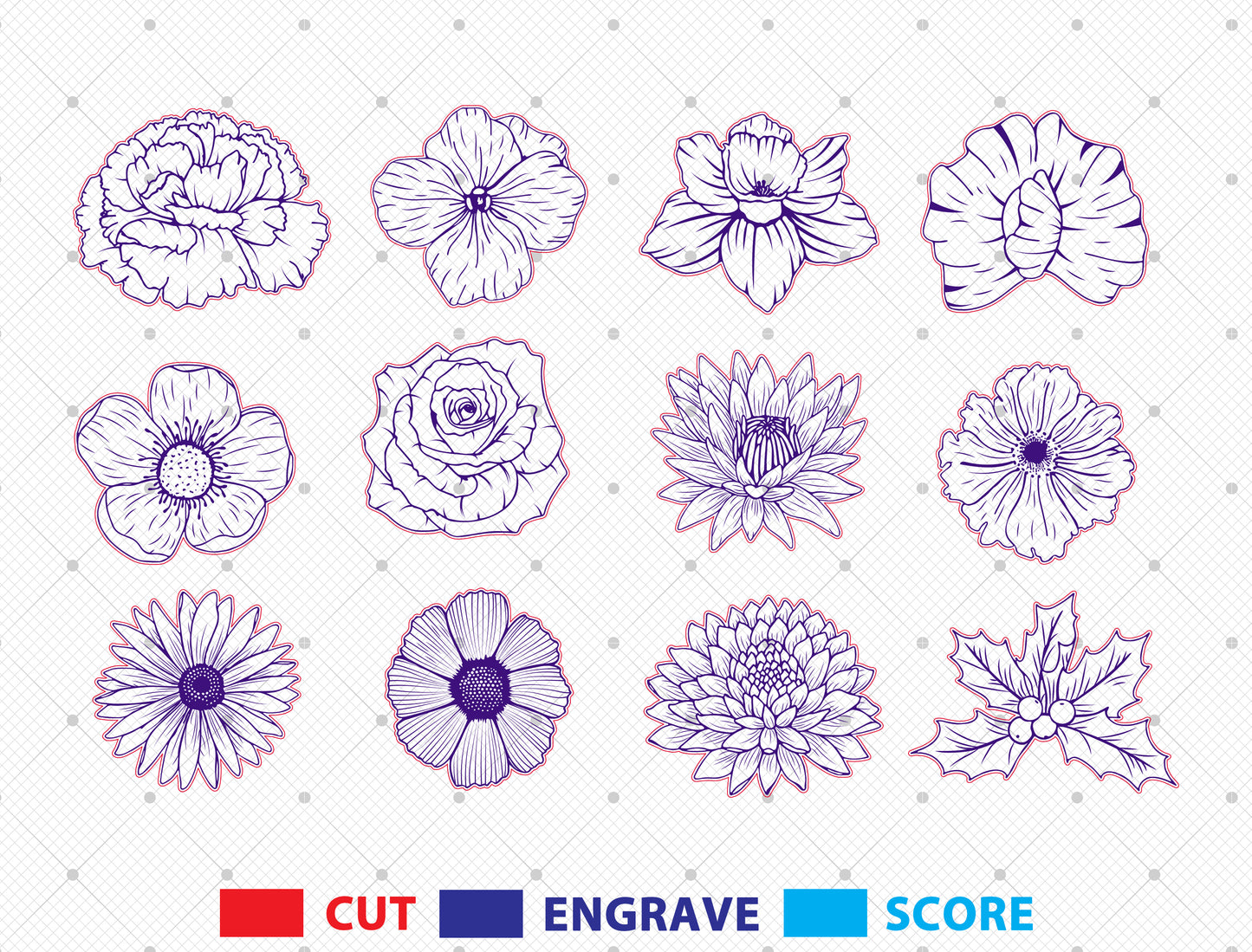 12 Month Birth Flower SVG Laser Cut File for Glowforge and xTool