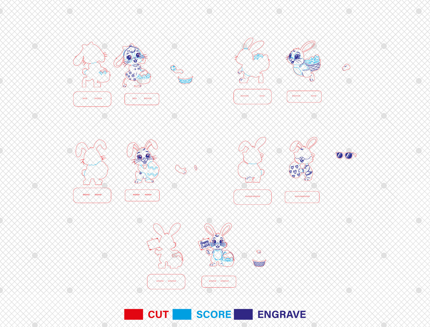 Easter Bunny Stand SVG Bundle Cute Bunny Holding Eggs for Glowforge and xTool