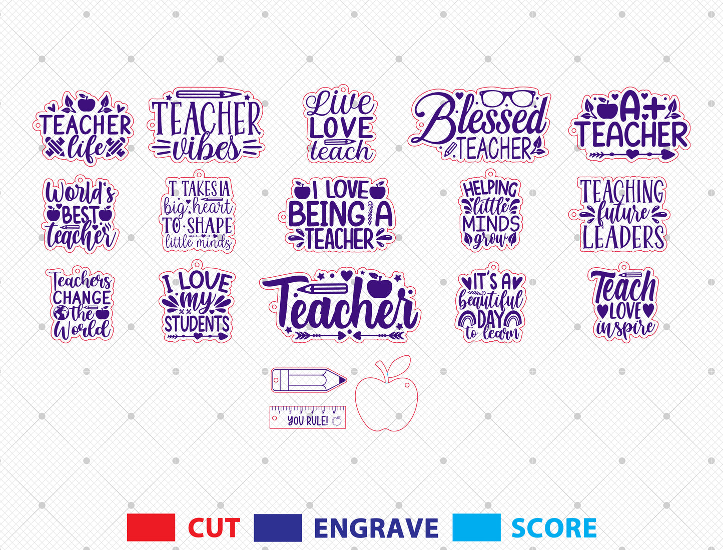Keychain Teacher Quotes Bundle SVG Laser Cut File for Glowforge and xTool
