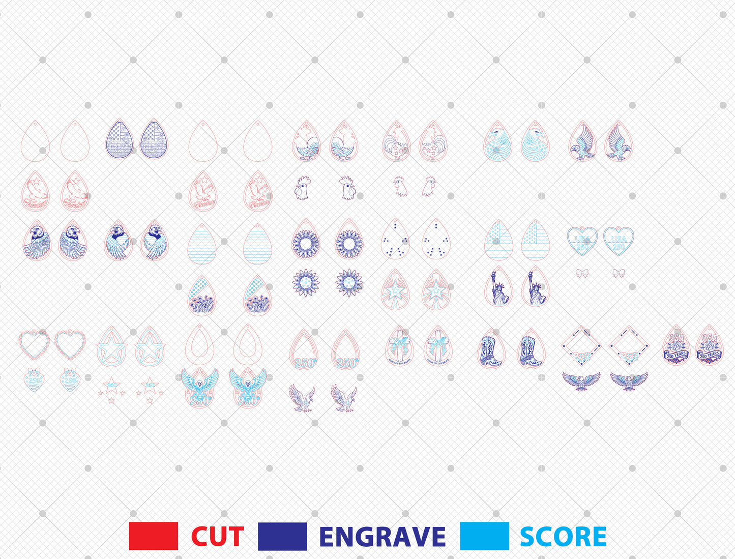 250th Patriotic Earring SVG Bundle for Glowforge and xTool
