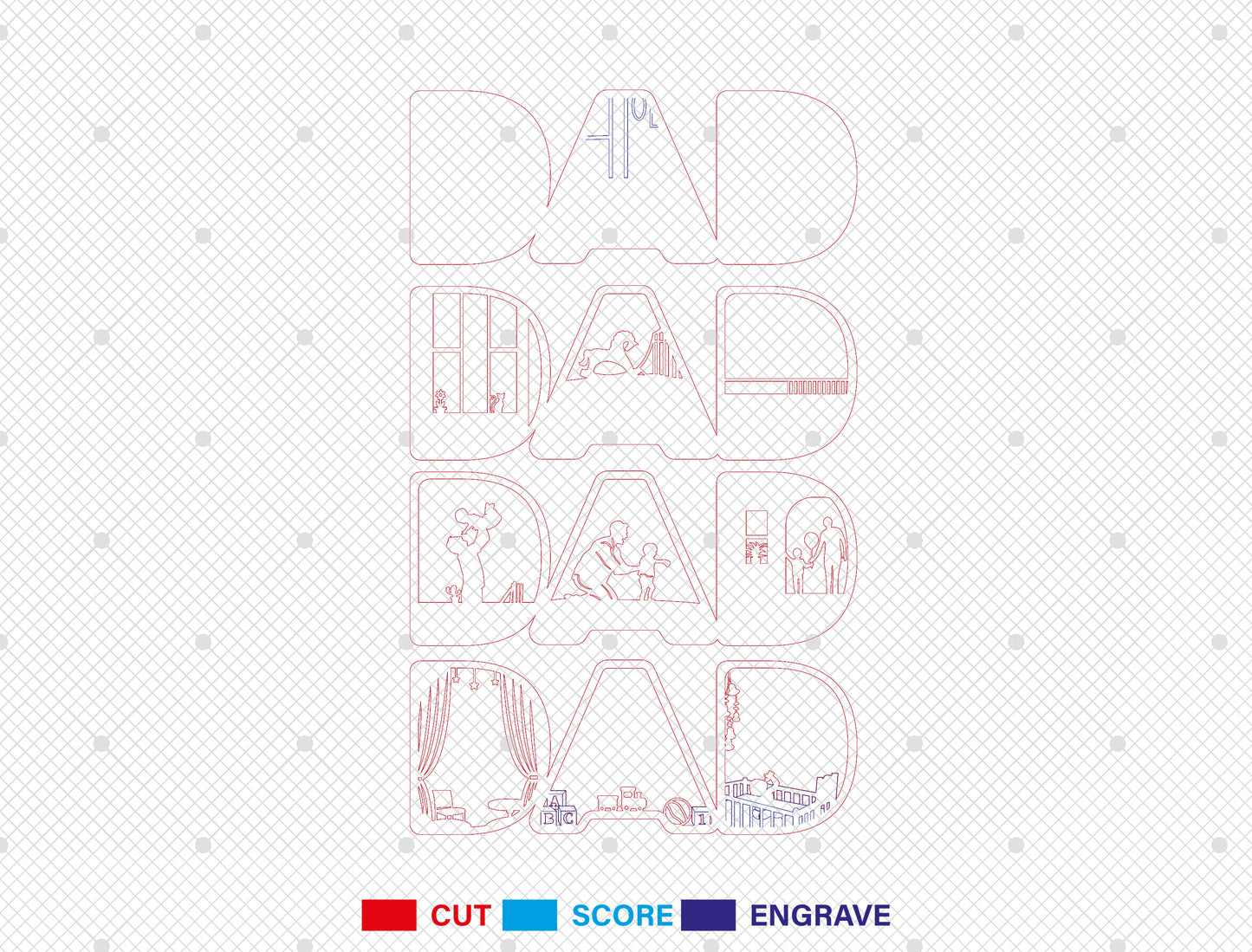 Dad Layered Letter Sign SVG Laser Cut File for LightBurn and xTool