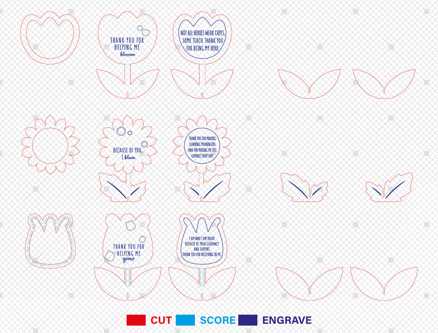 Personalized Teacher Flower Tabletop SVG Bundle for Glowforge and xTool