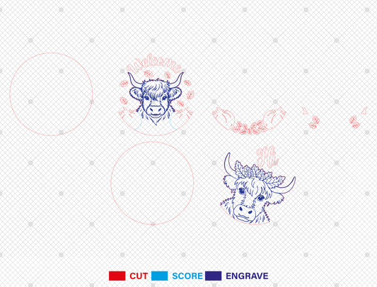 Highland Cow Fall Door Hanger SVG Set for Glowforge xTool LightBurn 2 Designs