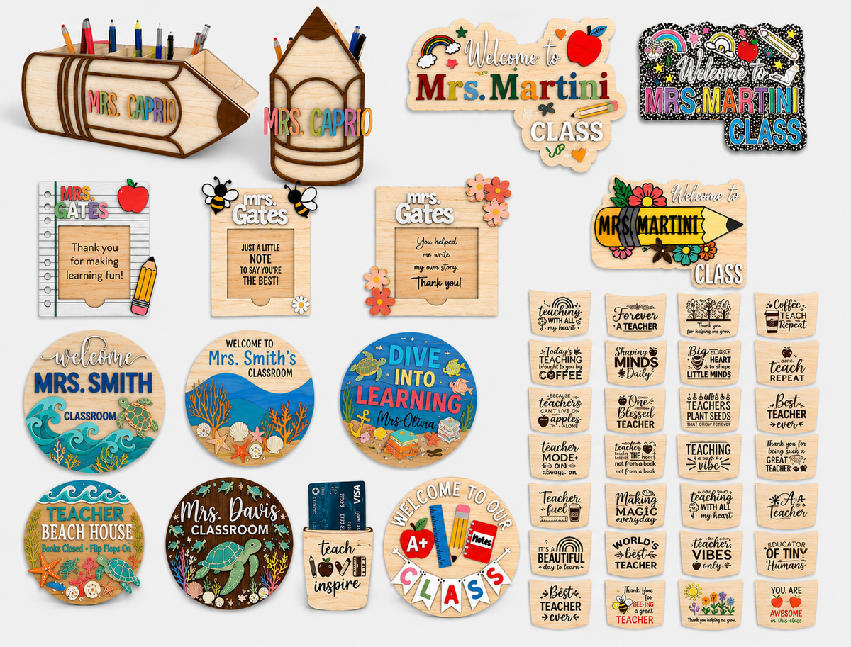 Teacher Back To School Essentials Bundle SVG Laser Cut File for Glowforge, xTool and LightBurn