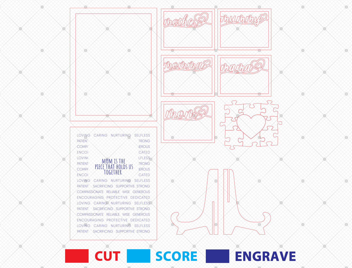 Personalized Mom Heart Name Sign SVG Bundle Laser Cut File for xTool and LightBurn