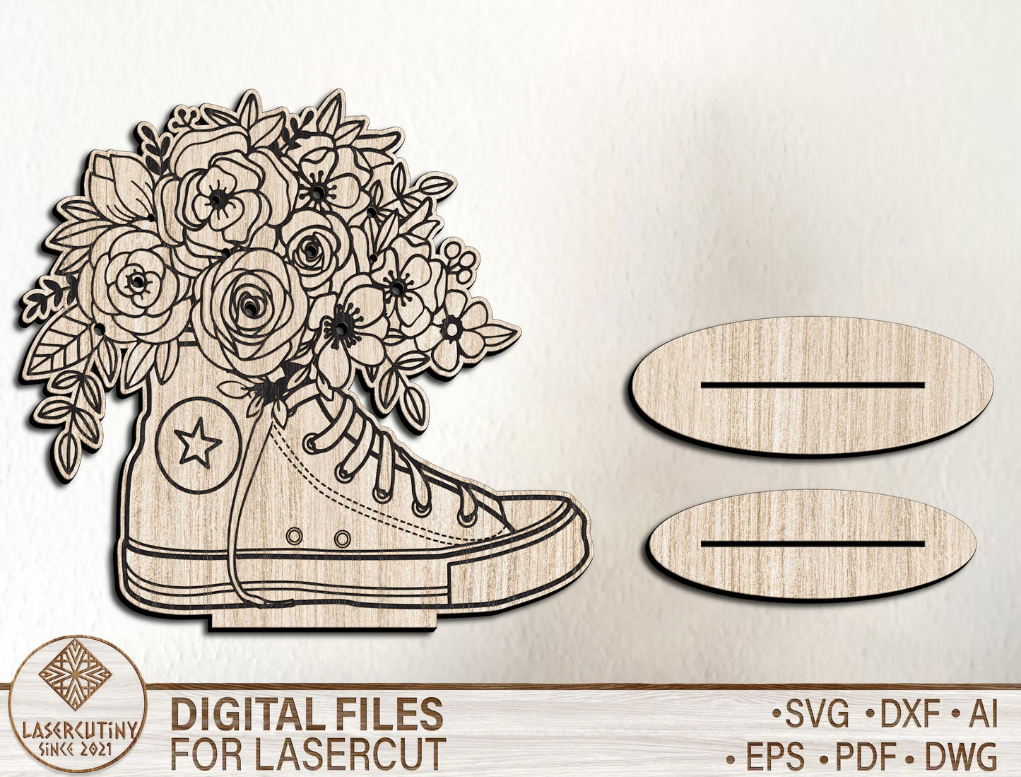 Floral Boot Stand SVG Flower Bouquet Shoe Decor for LightBurn and xTool