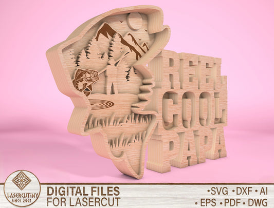 Real Cool Papa Fishing Multilayer SVG Laser Cut File for Glowforge