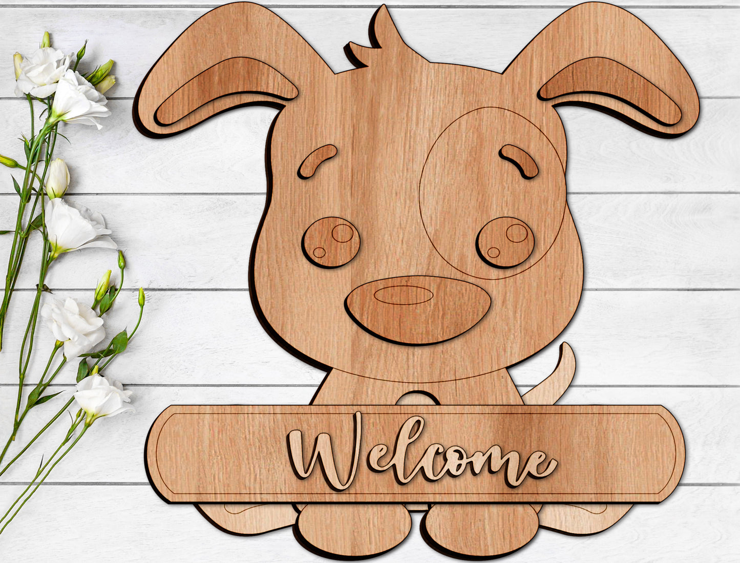 Cute Dog Welcome Sign SVG Laser Cut File for LightBurn and xTool