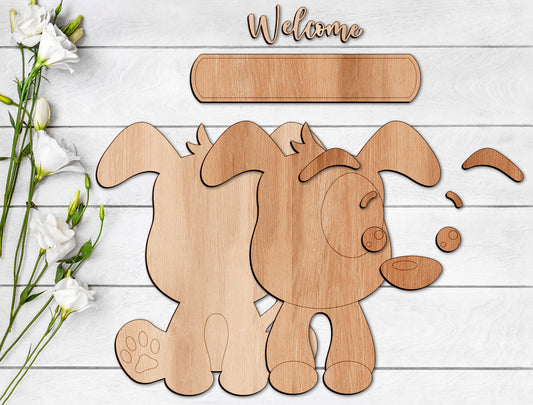 Cute Dog Welcome Sign SVG Laser Cut File for LightBurn and xTool